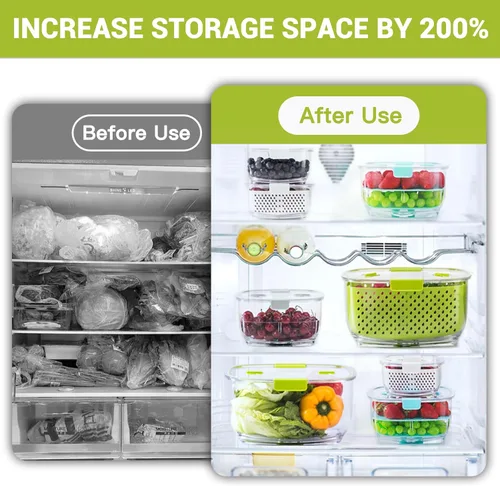 Miniatura 2 de LUXEAR Juego de 3 unidades de contenedores de almacenamiento de frutas y vegetales frescos, contenedor de almacenamiento de refrigerador sin BPA