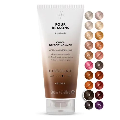 FOUR REASONS Máscara de Color - Chocolate - (27 Colores) Tratamiento Tonificante, Acondicionador Depositante de Color, Tonifica y Realza el Cabello