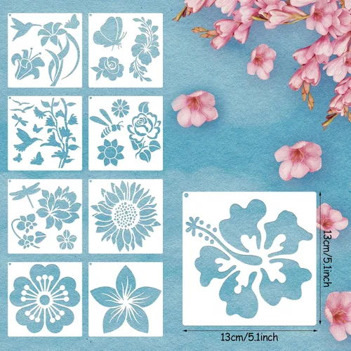 Miniatura 2 de Plantillas de 16 piezas para pintar girasol, mariposa, plantilla floral para primavera y verano, plantillas grandes reutilizables de pintura