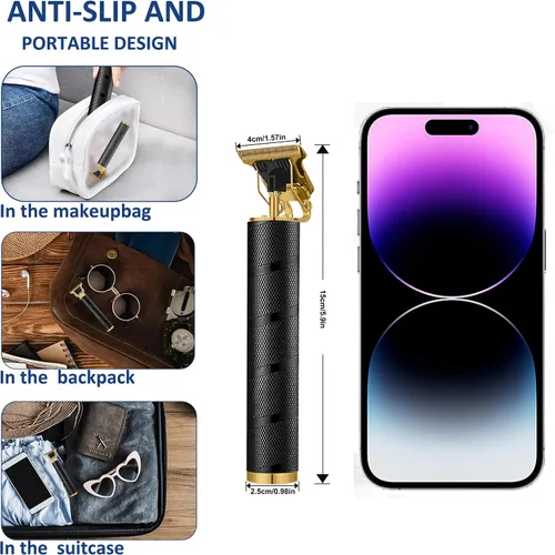 Miniatura 4 de Cortadora de pelo inalámbrica, recortadora de barba para hombres, kit de aseo recargable con hoja en T con bolsa de maquillaje para el hogar