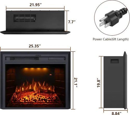 Miniatura 2 de Valuxhome Chimenea eléctrica, inserto de chimenea eléctrica de 25 pulgadas, calentador de chimenea navideño con protección contra