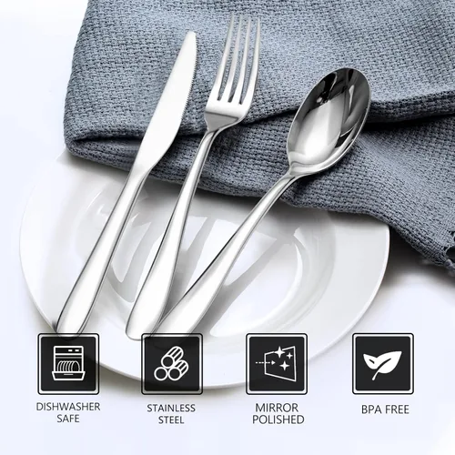 Miniatura 3 de Juego de Cubiertos, SANTUO Juego de Cuchillos Cucharas y Tenedores de Acero Inoxidable para el Hogar, Cocina y Restaurante, Pulido Espejo y Apto