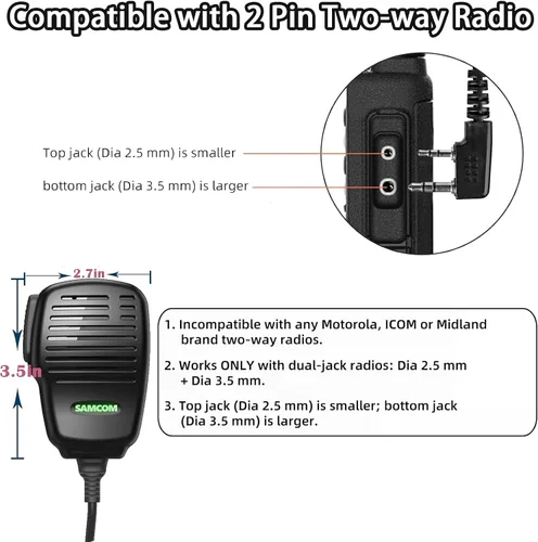 Miniatura 6 de SAMCOM Micrófono portátil altavoz pesado SCSP05 Micrófono de radio IP67 impermeable Micrófono de altavoz 2 pines con conector de auriculares