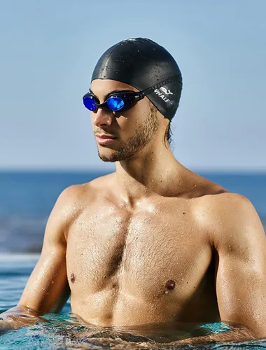 Miniatura 2 de WHALE Gorro de natación extra grande para mujeres y hombres, gorro de natación de silicona duradera con protección para los oídos, gorros de baño