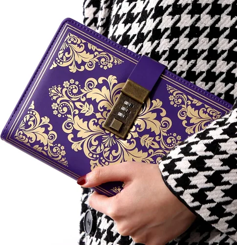 Miniatura 9 de Diario con cerradura CAGIE para mujeres, diario vintage recargable con cerradura de 224 páginas, diario de cuero con cerradura para secretos