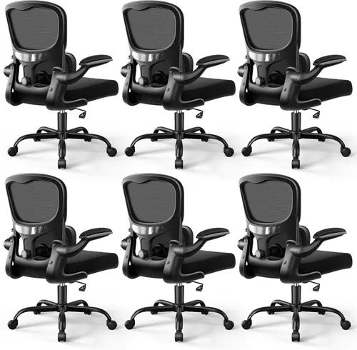 Miniatura 15 de ALLGOD Silla de oficina ergonómica, silla de escritorio ergonómica de malla transpirable con soporte lumbar ajustable, reposabrazos abatibles