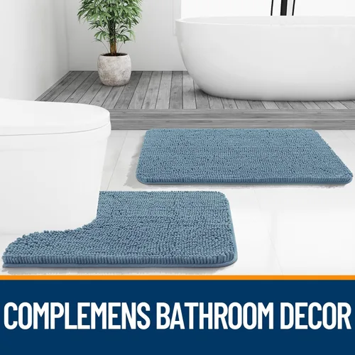 Miniatura 6 de OLANLY Juego de 2 alfombras de baño de felpilla suave y absorbente, antideslizantes, de secado rápido, lavables a máquina, accesorios de decoración