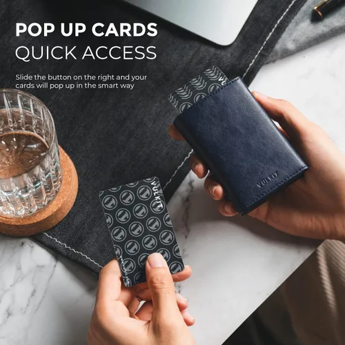 Miniatura 2 de VULKIT Cartera con tarjetero para hombre, con cierre magnético, bloqueo RFID, billetera de cuero triple, marino, Moderno