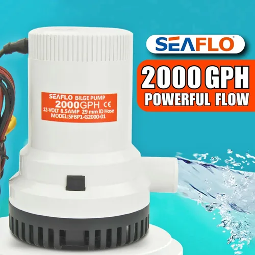Miniatura 4 de Bomba de achique SEAFLO Serie 01 de 2000 GPH – 12V, salida de 1-1/8", bomba sumergible marina con protección anti-airlock, certificada CE y Rohs