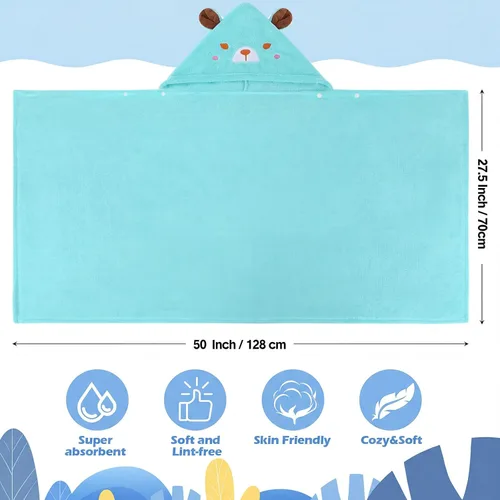 Miniatura 2 de Moukeren Toalla con capucha de 3 piezas para niños de 27.5 x 50 pulgadas, tamaño grande, toalla de baño absorbente para niños de 3 a 10 años