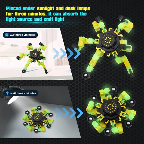 8 piezas de juguetes para ansiedad que brillan en la oscuridad, giroscopio en la punta del dedo DIY robot deformable divertido juguete sensorial