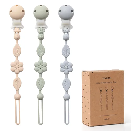 Miniatura 9 de Clips para chupete de silicona para bebés para niños y niñas, clips de una pieza para bebés, clips para chupete YIVEKO con flores, 3