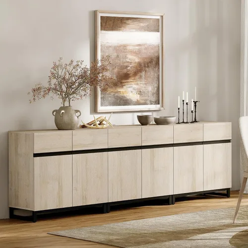 Miniatura 33 de WAMPAT - Gabinetes de aparador con puertas de vidrio, aparador moderno con estante ajustable, gabinete de almacenamiento para barra de café