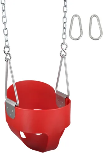Swing Set Stuff Highback Full Bucket (rojo) con cadenas y ganchos y etiqueta engomada con logotipo SSS