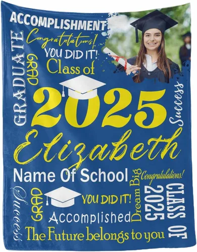 Miniatura 32 de MyPupSocks Manta personalizada de graduación 2025, clase de con nombre de la universidad, regalos personalizados, manta con texto para sobrina