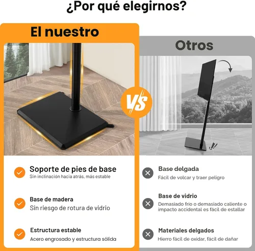 Miniatura 2 de TVON Soporte de piso para TV con soporte para la mayoría de las pantallas planas/curvas de 32 a 60 pulgadas hasta 88 libras, soporte de TV ajustable