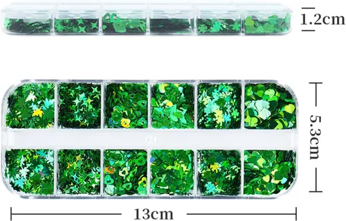 Miniatura 3 de 12 rejillas para el Día de San Patricio para uñas con purpurina y lentejuelas holográficas 3D trébol verde trébol para uñas con purpurina de corazón