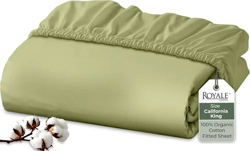 Miniatura 34 de Royale Linens Sábana bajera ajustable de algodón 100% orgánico - Tejido percal - Sábanas bajeras de bolsillo profundo súper suaves - Sábana elástica