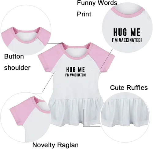 Miniatura 2 de Pack of 2, Kiss Me I'm Vaccinated & Hug Me I'm Vaccinated Funny Dresses Newborn Infant Baby Girls Princess Dress Ruffle