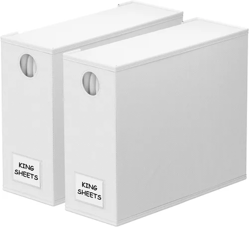 Miniatura 19 de SpaceAid Paquete de 4 organizadores de sábanas y almacenamiento, organizador de sábanas plegable para armario de lino, juego de sábanas con ventana