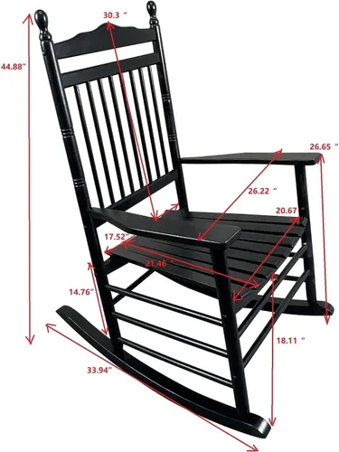 Miniatura 2 de Silla mecedora de madera maciza, balancín de porche delantero para adultos, carga de 280 libras
