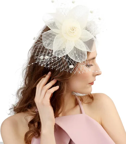 Miniatura 4 de Cizoe sombrero fascinador para mujer, con pinza para el cabello, sombrero con plumas para fiesta de té, para bodas, sombrero para novia