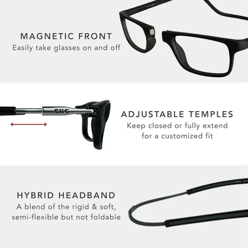 Miniatura 6 de Clic Lentes de lectura magnéticos, lectores ajustables para colgar en el cuello, ajuste seguro con diadema híbrida, pantalones de tubo