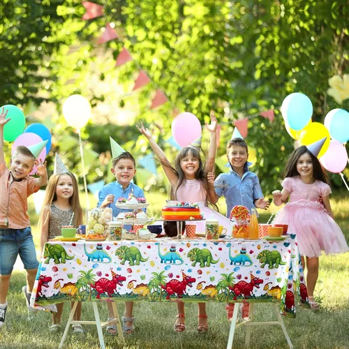Miniatura 4 de Tegeme 1 mantel de plástico de dinosaurio para fiestas, 54 x 108 pulgadas, desechable, impermeable, con estampado de dinosaurios, para suministros