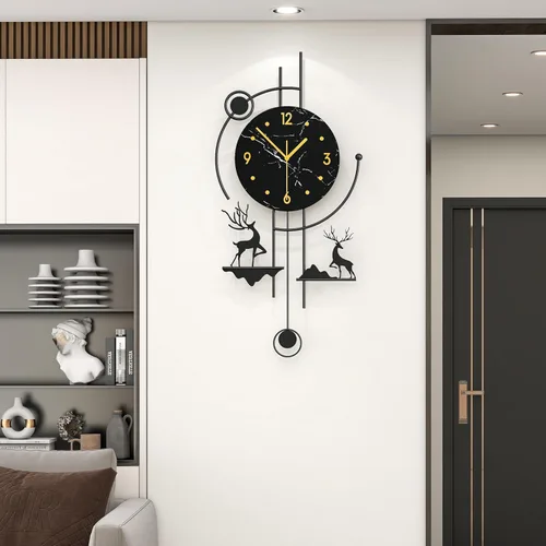 FLEBLE Reloj de pared grande y moderno con péndulo, reloj decorativo de cuarzo silencioso a pilas para sala de estar, cocina, dormitorio, oficina,