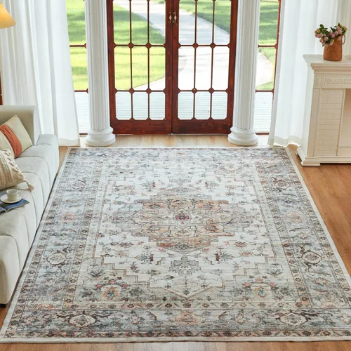 Miniatura 261 de Syalife 4x6 Alfombra Lavable para Área, Ultra Suave Antideslizante, Pila Baja, Alfombra Vintage Resistente a Manchas para Sala de Estar, Alfombra