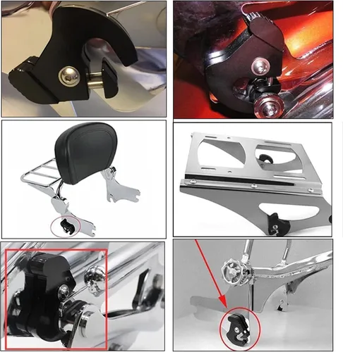 Miniatura 7 de Motocicleta negro desmontable giratorio Sissy Bar portaequipajes clips para Harley Davidson Softail Sportster 883 1200XL Touring Street Glide