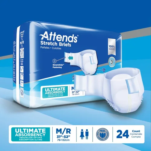Miniatura 2 de Attends - Pañales desechables para incontinencia de adultos con diseño Stretch, talla Mediana/Regular, para cinturas de 31-52 pulgadas con cierre