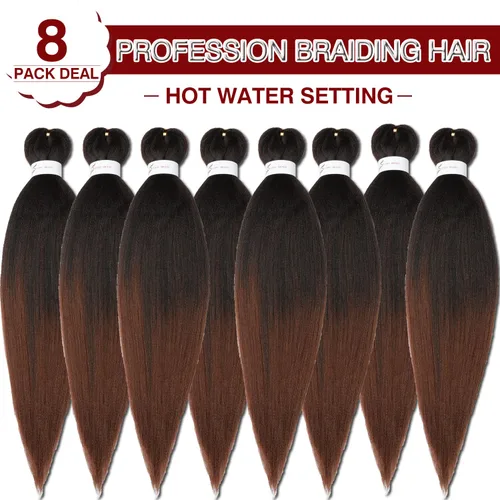 Miniatura 6 de Extensiones de cabello trenzado preestirado, color negro natural a marrón, cabello trenzado profesional de 26 pulgadas, 8 paquetes de ajuste de agua