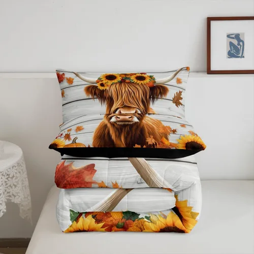 Miniatura 7 de Erosebridal Juego de edredón individual de pavo de Acción de Gracias, juego de ropa de cama de calabaza con hojas de otoño para niños y adultos