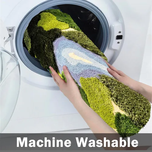 Miniatura 7 de Alfombra de Musgo 3D de 20x35 Pulgadas, Alfombra Shag de Área de Hojas Alfombras de Baño Antideslizantes Tapete de Baño Alfombra Mechada, Ultra