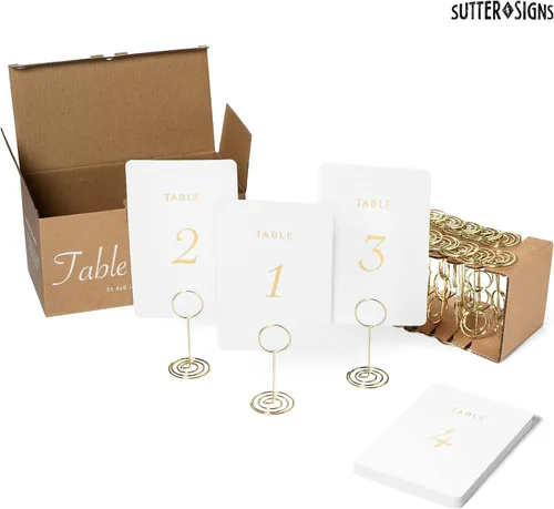 Miniatura 6 de Sutter Signs Juego de tarjeteros dorados para mesa de boda del 1 al 30 Elegantes letreros de mesa para recepciones de boda
