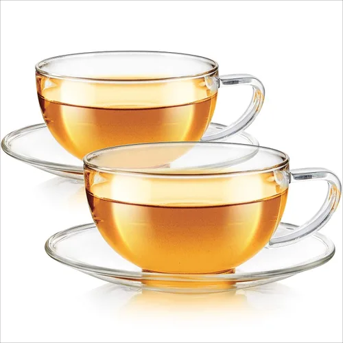 Miniatura 3 de Teabloom Kyoto Juego de taza de té y platillo, paquete de 2 unidades, tamaño estándar de taza de té, capacidad de 6 onzas, diseño transparente
