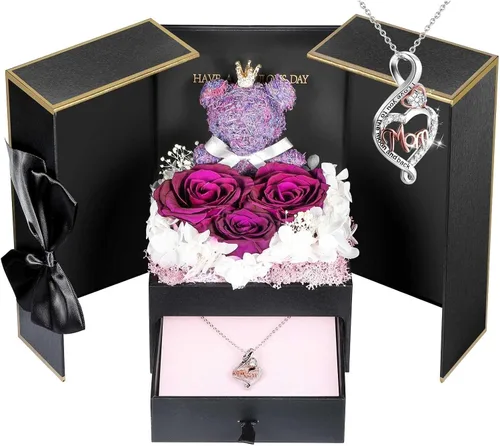 Miniatura 24 de AddWel Regalos para el Día de la Madre, para mamá de hija e hijo, para cumpleaños, rosas reales preservadas con collar de plata de ley con I Love