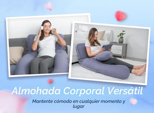 Miniatura 6 de QUEEN ROSE - Almohadas corporales refrescantes para embarazo, sedosas, en forma de U, tamaño de 55 pulgadas, para dormir, alivio del dolor de Azul