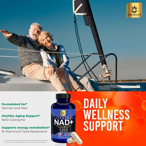 Miniatura 4 de NAD+ liposomal 1310mg con resveratrol y niacina (vitamina B3) para apoyo energético y celular, suplemento antioxidante, vegano, sin OMG, 60 cápsulas