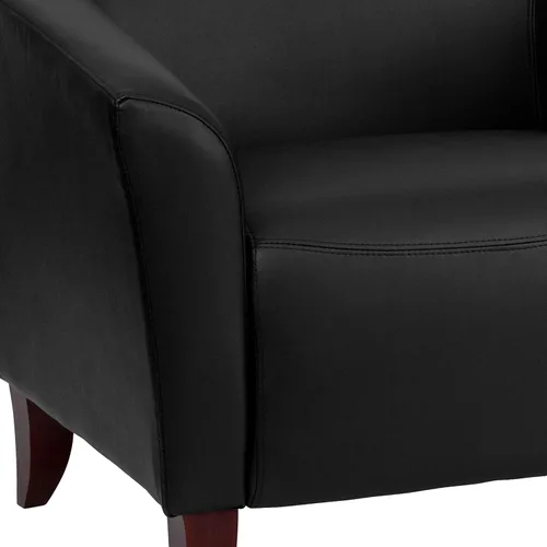 Miniatura 6 de EMMA + OLIVER Sofá biplaza LeatherSoft negro con pies de madera de cerezo