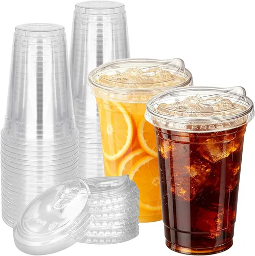 Miniatura 10 de Qinsihwn 100 Piezas Vasos de Plástico Desechables de 8 OZ con Tapas Planas, Vasos Transparentes de Porción con Tapas Planas, Recipientes de Plástico