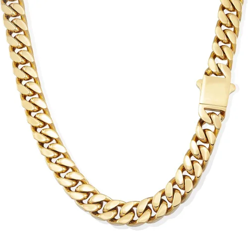 GUQILA Cadena de eslabones cubanos para hombre, acero inoxidable, chapado en oro de 18 quilates, collar de cadena cubana de Miami, plata hip-hop y