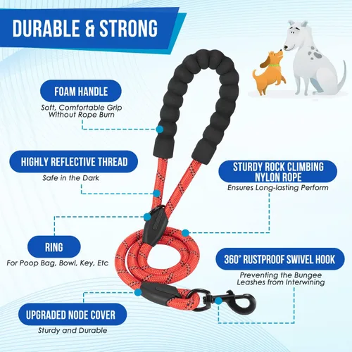 Miniatura 4 de SlowTon Correa doble para dos perros – Correa para perro sin enredos, correa giratoria de 360° reflectante doble para perro con dos asas acolchadas