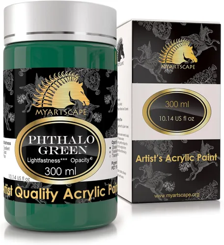 MyArtscape Pintura acrílica verde Phthalo, botella de 10 onzas, calidad artística, resistente a la luz, cuerpo pesado, color vibrante, gran