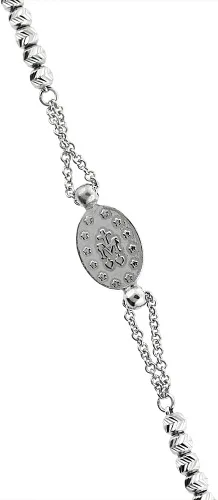 Miniatura 2 de Pulsera milagrosa de plata de ley con cuentas de corte de diamante virgen María, Italia de 7 a 8 pulgadas, Plata de ley, Sin gemas.