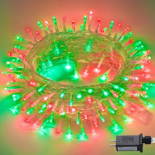 Miniatura 19 de QITONG Tira de luces rojas y verdes para exteriores, 165 pies, 500 luces LED de alambre transparente de Navidad para interiores, 8 modos de luz
