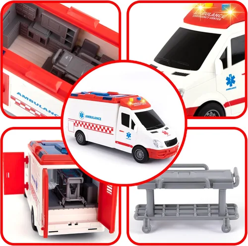 Miniatura 7 de ArtCreativity Camión de juguete de ambulancia para niños, luces y sirena, ambulancia de juguete de rescate a escala 1/16, juguetes de ambulancia