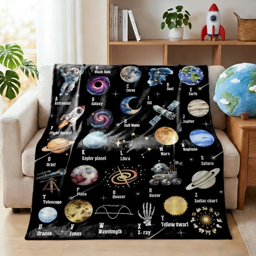 Miniatura 12 de Manta de planetas, regalo espacial para niños y niñas, amantes de 40 x 50 pulgadas, manta de franela suave con patrón de planetas y sol, manta