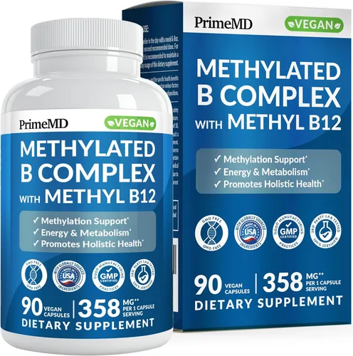 Complejo B metilado con metilfolato y B12 metilcobalamina 1000 mcg - Multivitamínico metilado para energía, función cerebral y bienestar - Complejo